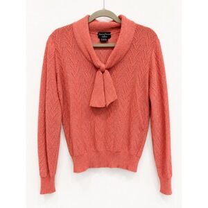 James Kenrob Dalton Sweater Womens 14 Pink Pointelle Knit Vintage 90s‎ Tie Neck